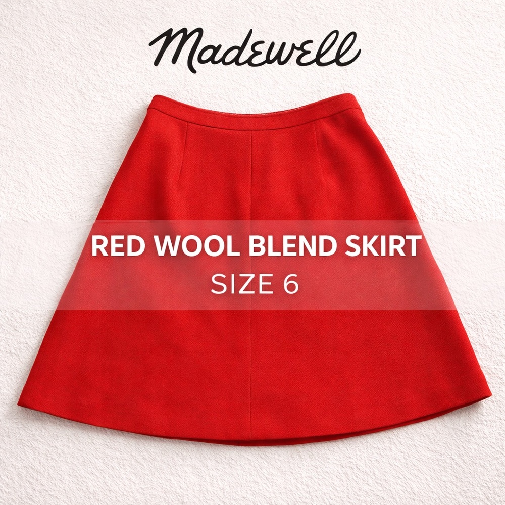 Madewell Red Wool Blend A-Line Skirt Size 6 Classic Holiday Career Chic Party